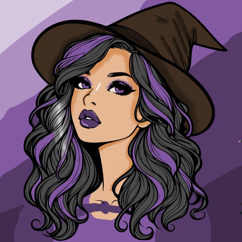 realistic witch girl with wavy hair and lips