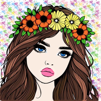 realistic girl with flowers crown