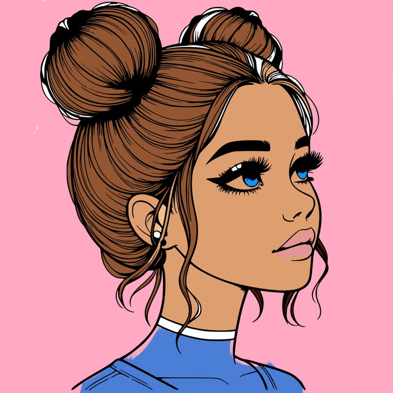 realistic girl with buns on the top of her head