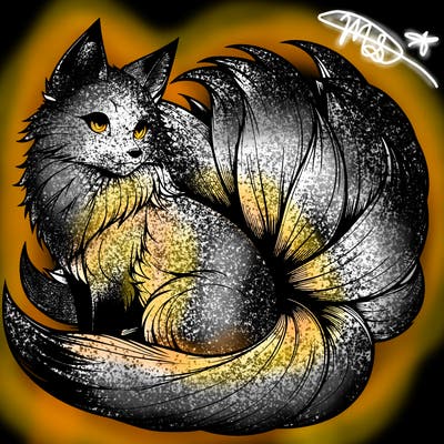 realistic detailed 9 tailed anime fox