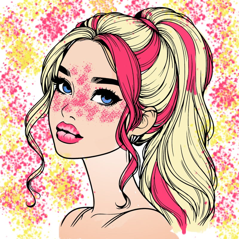 realistic girl with a ponytail on her hair and lips