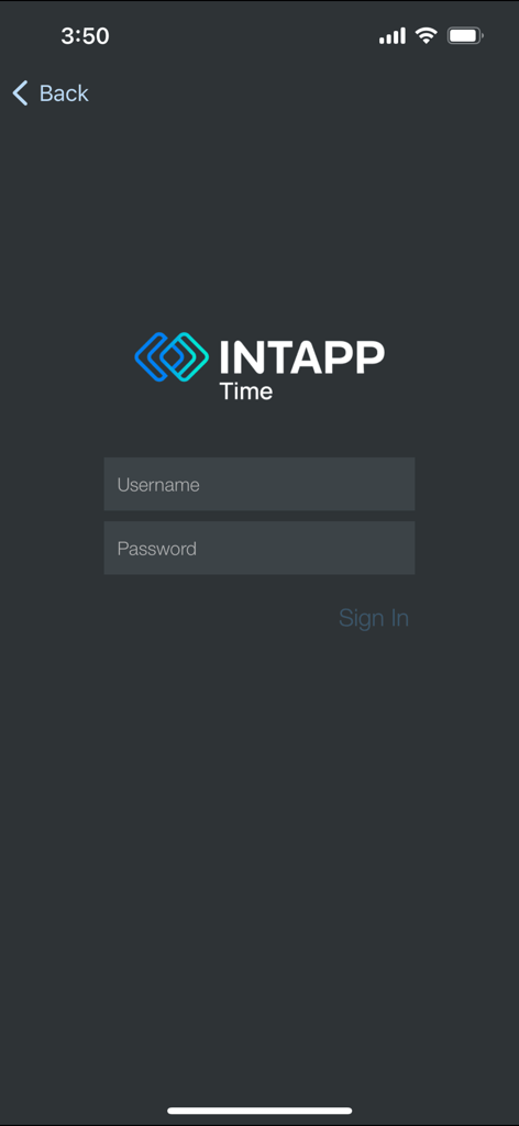 Intapp Time login screen