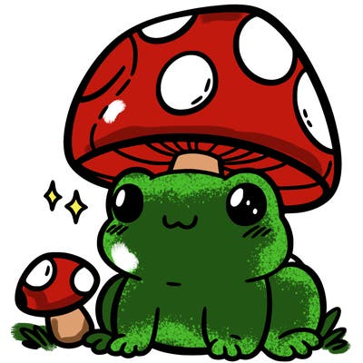 a cute frog with a mushroom hat
