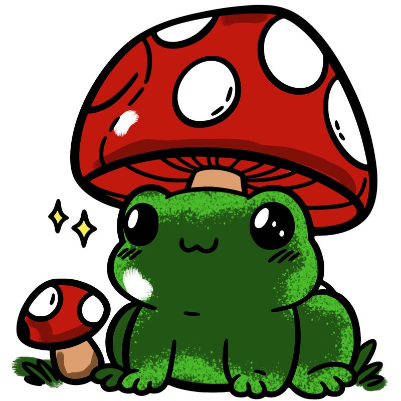 a cute frog with a mushroom hat