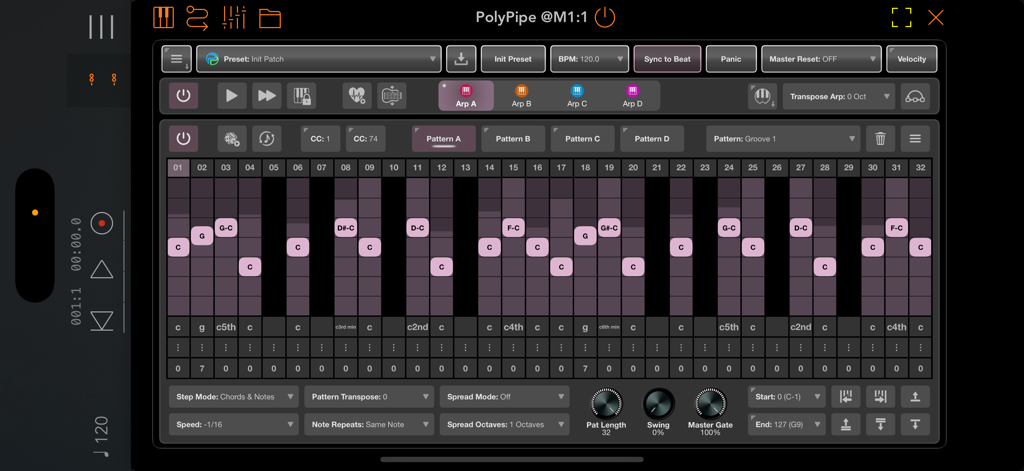 PolyPipe - PolyPipe multi-lane AUv3 sequencer interface with MIDI pattern grid.