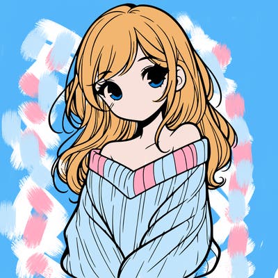 shy pretty girl wearing a sweater that is falling off one shoulder portrait