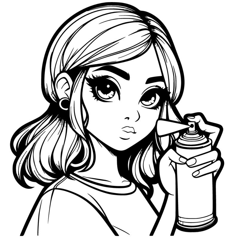 realistic girl with a spray paint