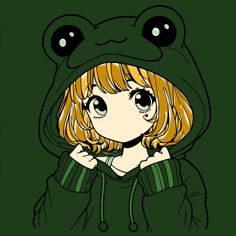 a cute teenage girl wearing a frog hoodie