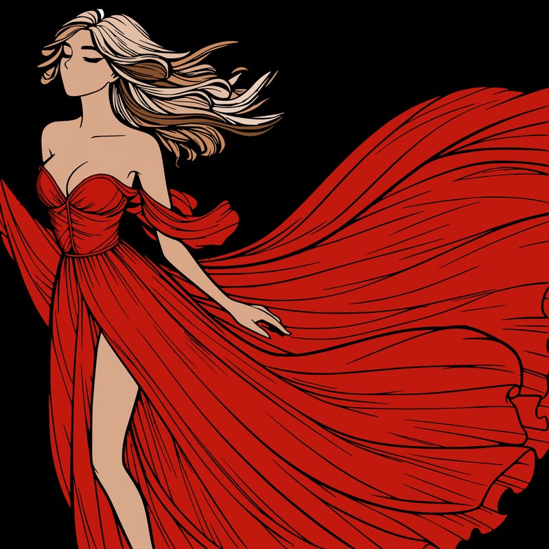 realistic woman in dress flowing the the wind