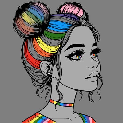 realistic girl with buns on the top of her head