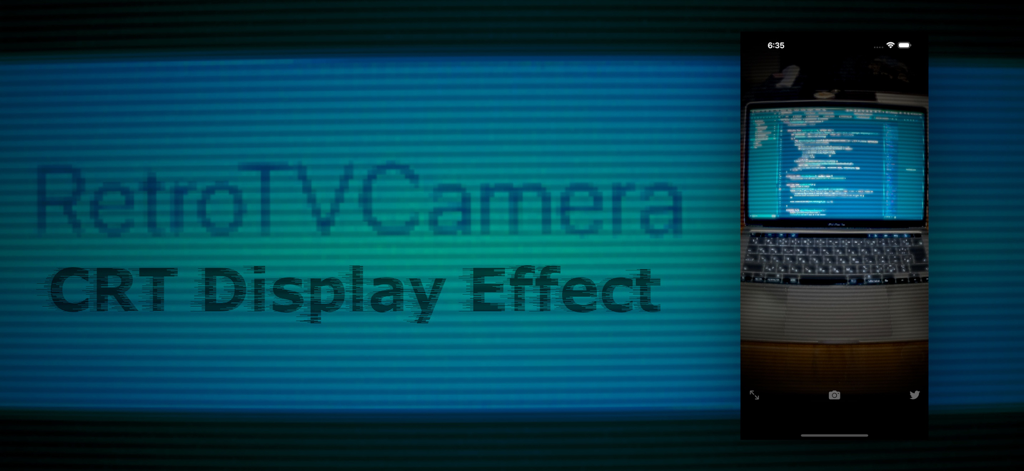 CRT Monitor FX :RetroTVCamera - iPhone screen displaying a retro CRT scanline effect over a laptop screen
