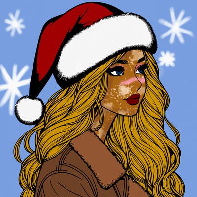 realistic girl in santa hat