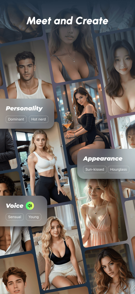 LiveC - Living AI Companion - Interface do aplicativo LiveC para personalizar a aparência, voz e personalidade do companheiro de IA.