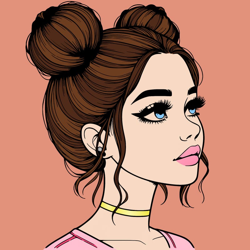 realistic girl with buns on the top of her head