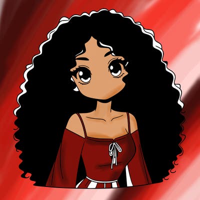 a black anime girl with long afro hair