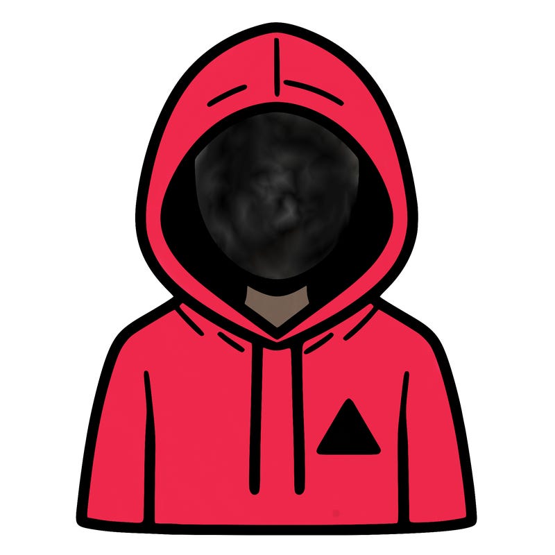 a person with non face waering a hoodie with a small triangle symbol