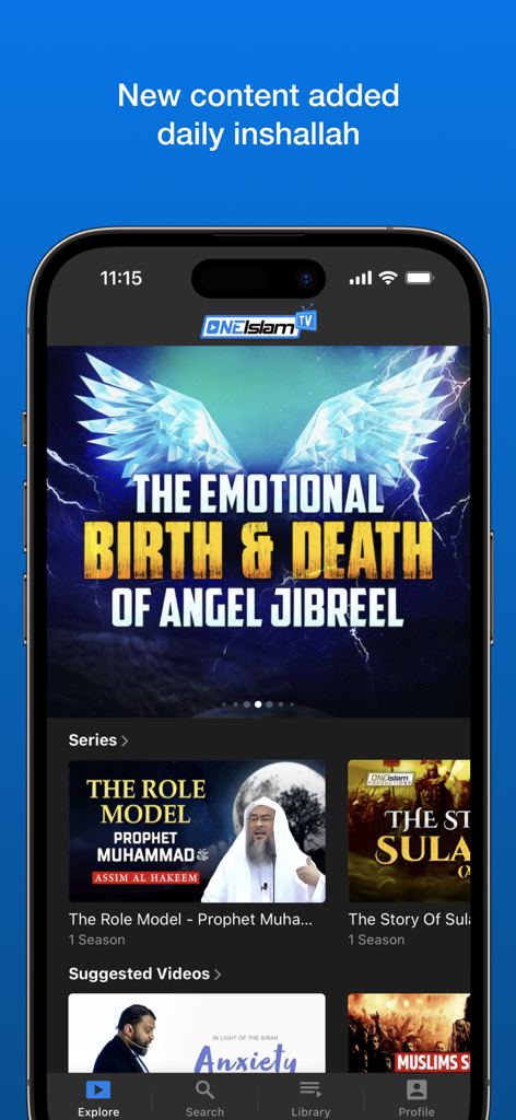 One Islam TV - Interface of the One Islam TV app showing a library of halal and music free Islamic educational videos