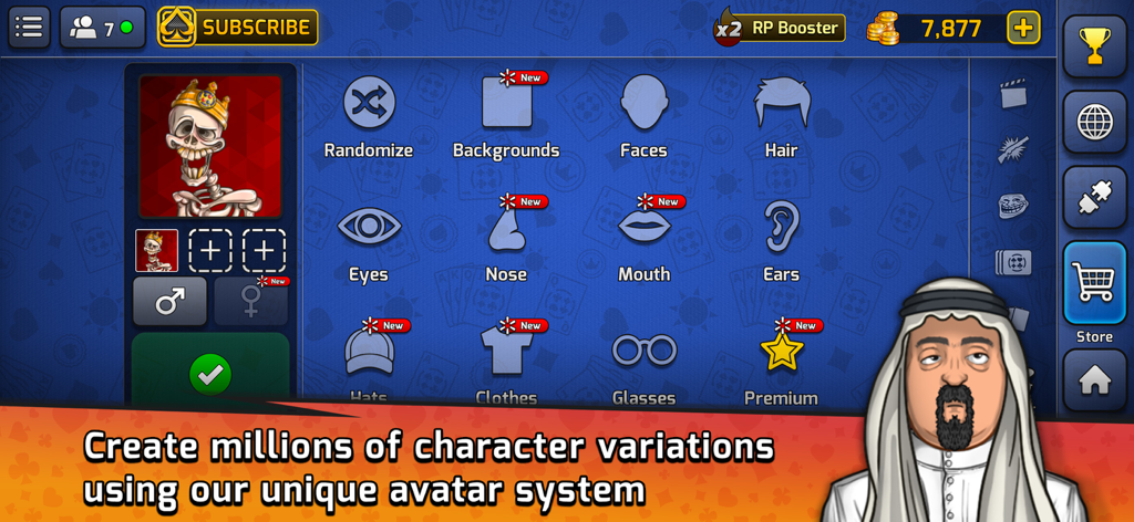 A menu in the Pocket Estimation app for creating and customizing unique player avatars with millions of variations.