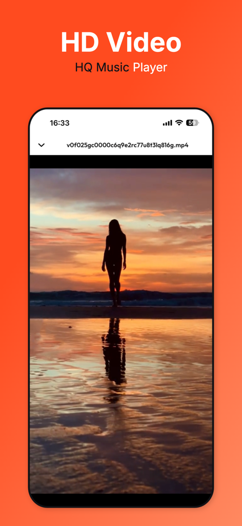 Interface of the Video Saver app displaying high quality video playback of a sunset beach scene