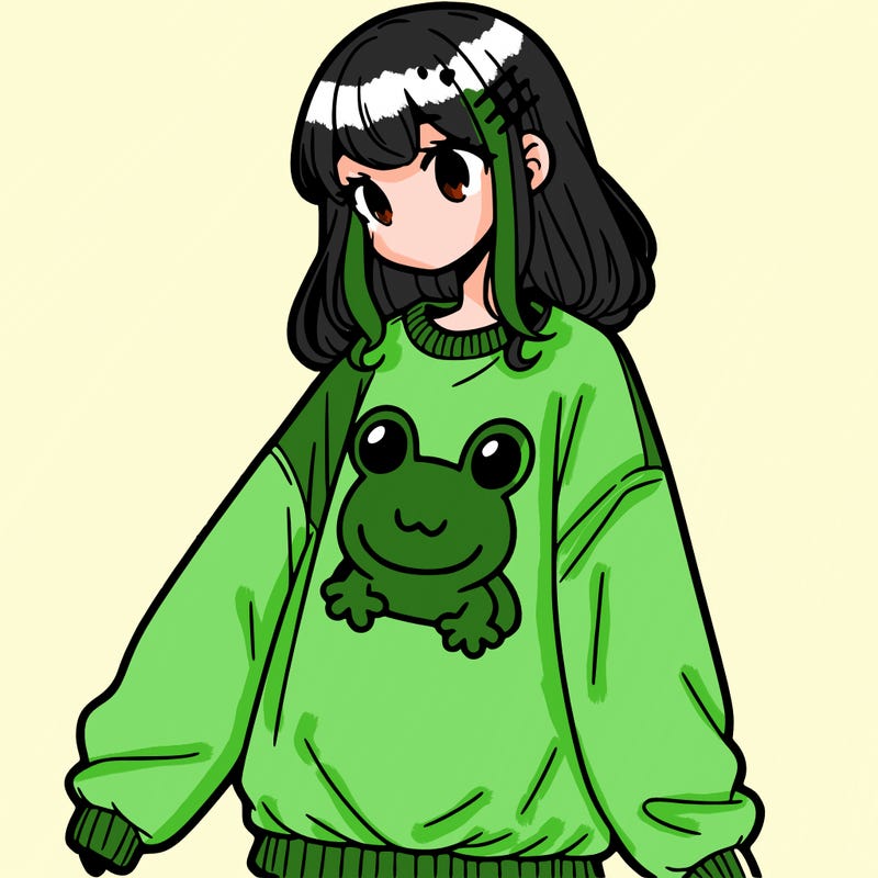 girl wearing frogging sweatshirt