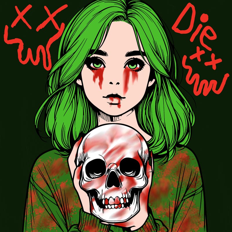 realistic girl holding a skull