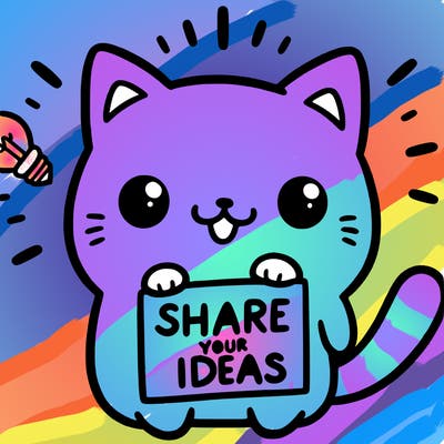 a cute cat saying share your ideas