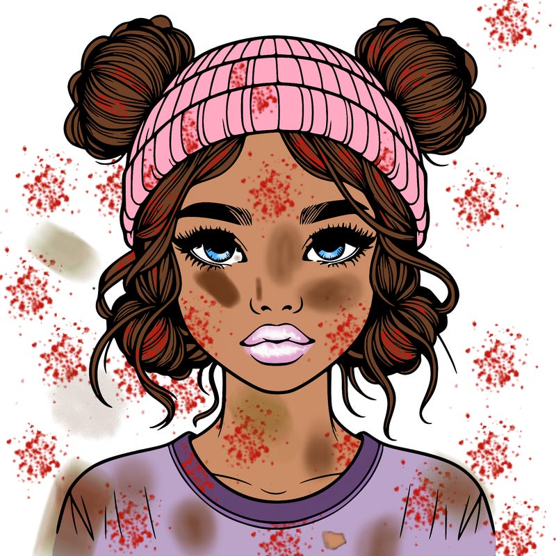 realistic girl with buns in her hair with a beanie on