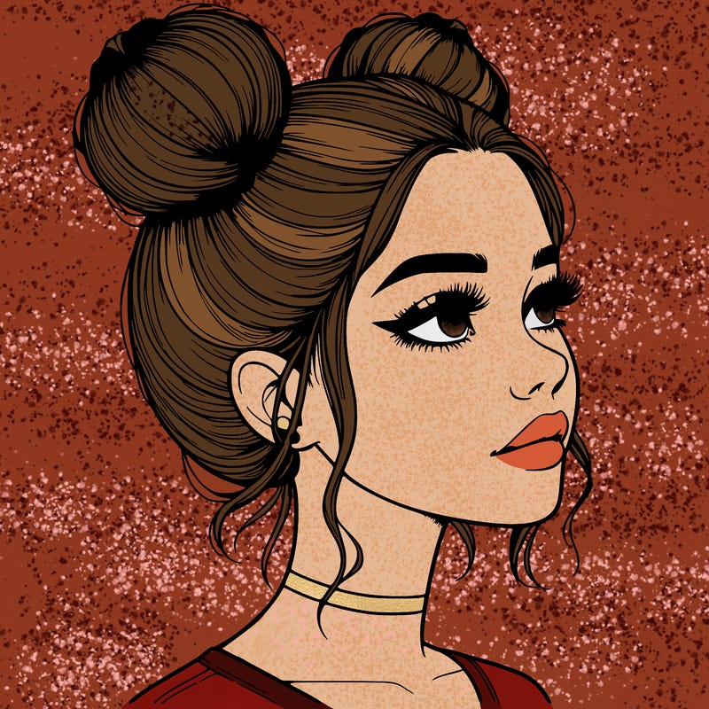 realistic girl with buns on the top of her head