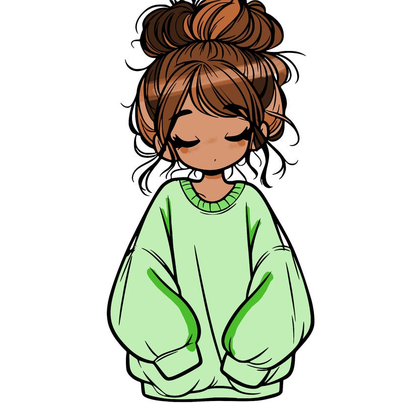 girl with baggy sweatshirt and messy bun