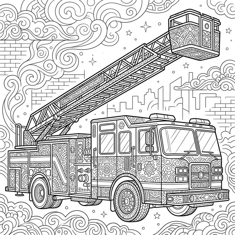 Dive into the intricate world of emergency services with this detailed ladder truck coloring page. Designed for adults, it offers a challenging yet relaxing artistic experience to melt away stress.