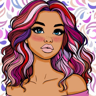 realistic girl with wavy hair and lips
