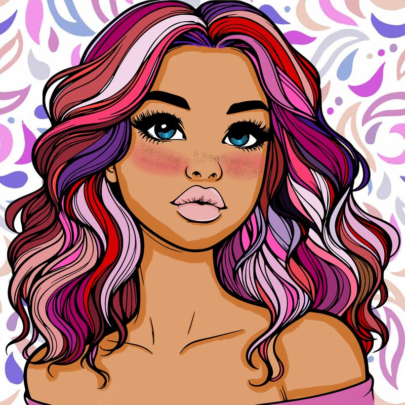 realistic girl with wavy hair and lips