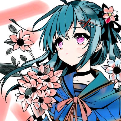 anime girl with flowers
