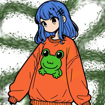 girl wearing frogging sweatshirt