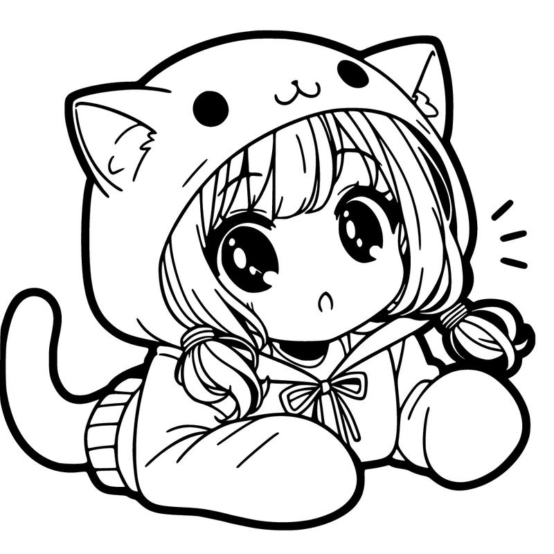 cute anime girl in cat hoodie