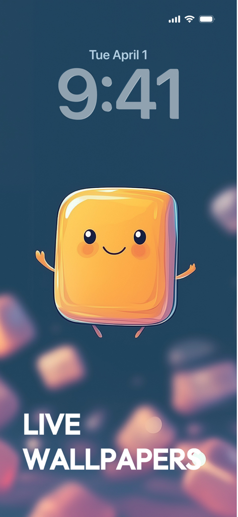 Tela de bloqueio do iPhone apresentando um fofo personagem animado amarelo sorridente como papel de parede animado