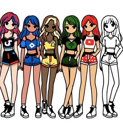 a group of girls wearing crop tops and shorts