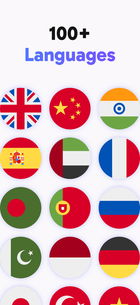Smart AI Note Taker: CraftNote - A screen displaying over one hundred languages supported by the CraftNote AI app with various international flags