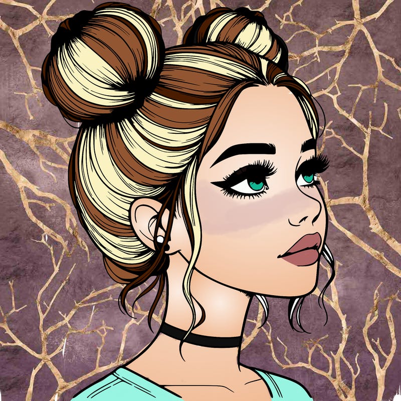 realistic girl with buns on the top of her head