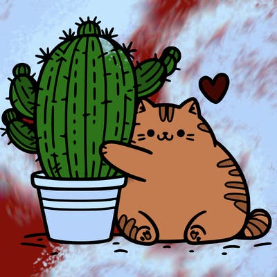 fat cat with cactus