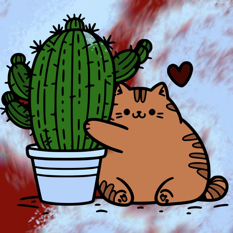 fat cat with cactus