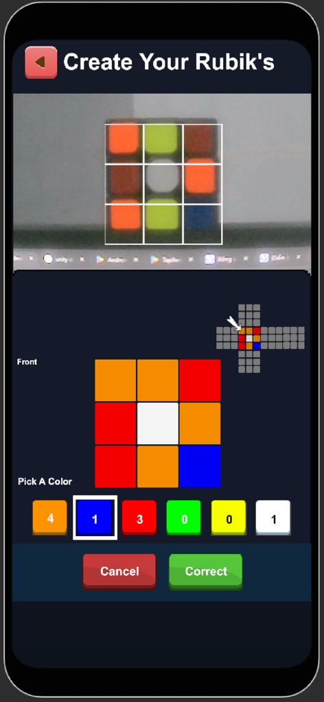Easy 3x3 cube Solver - Interface for scanning and inputting Rubik's cube colors using a camera and manual selection
