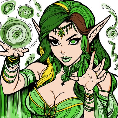 realistic scary beautiful elf sorceress casting spell