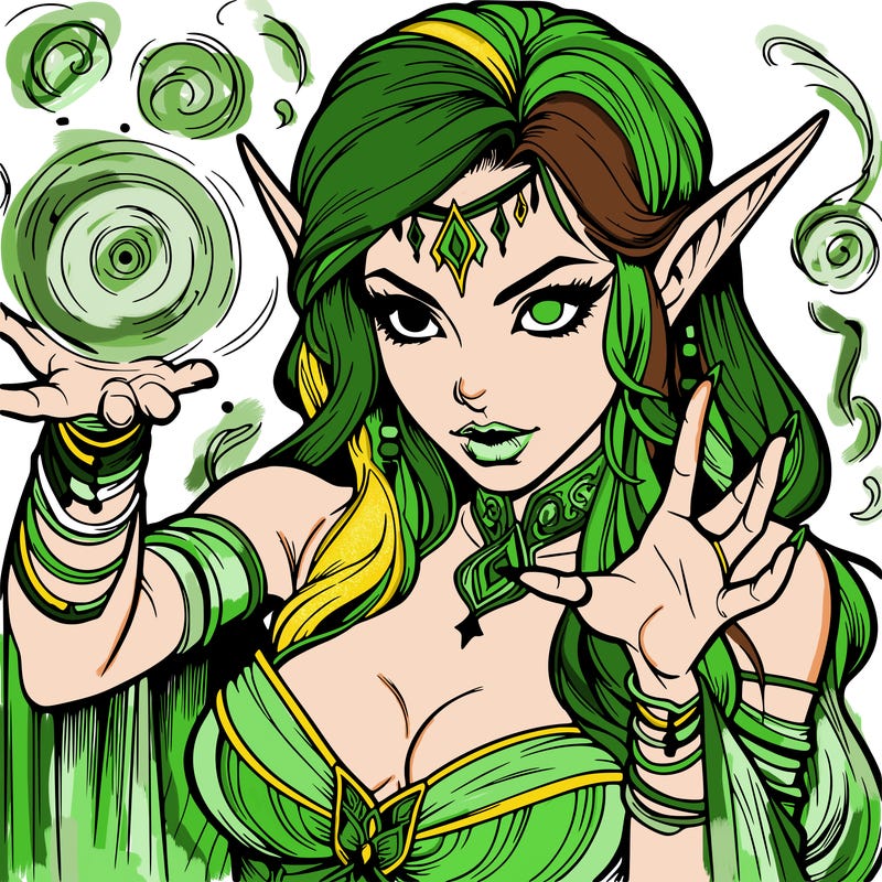 realistic scary beautiful elf sorceress casting spell