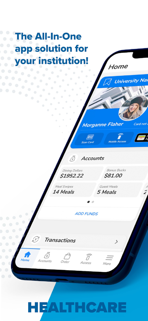GET Mobile - Schermata principale dell'app GET Mobile che mostra i saldi del conto studente e il profilo della carta d'identità mobile