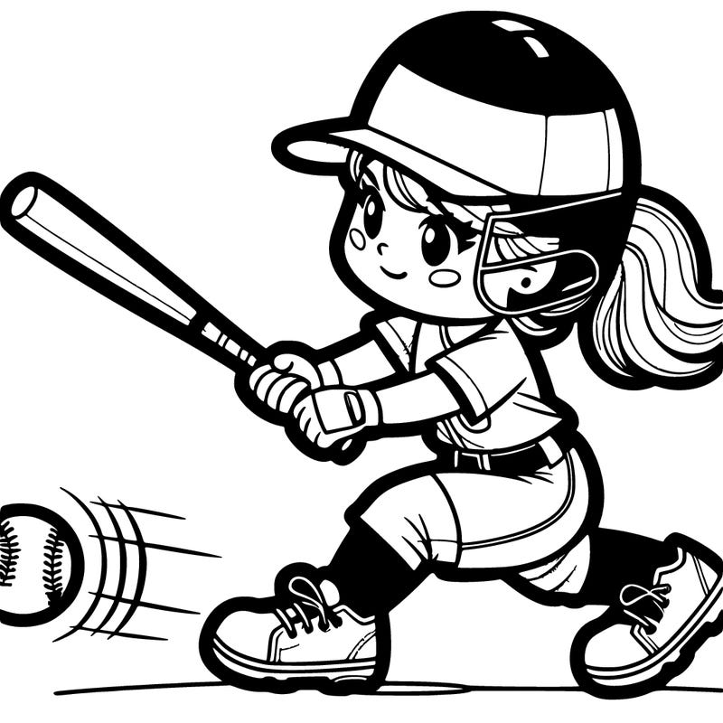 softball girlplayer in action of hitting the ball