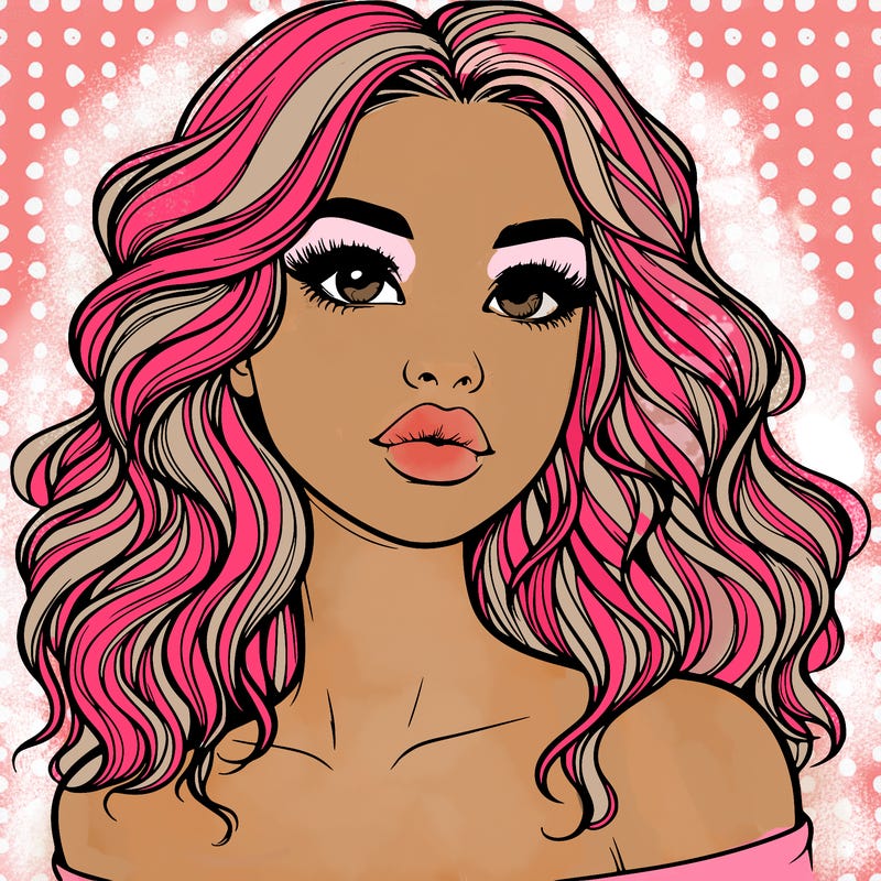 realistic girl with wavy hair and lips
