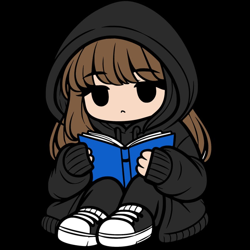 girl in oversized hoodie reading a book