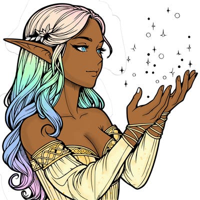 realistic elf girl doing magic