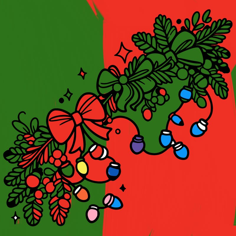 christmas garland: decorated with lights and ribbons..simple vector art
